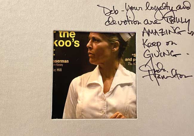 image of Linda in the play with an inscription to Deb