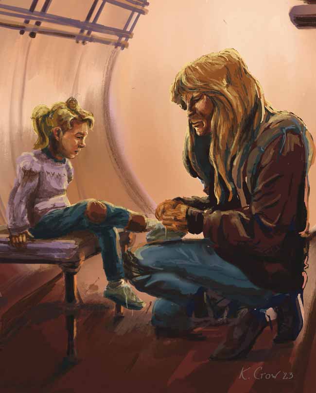 vangoghsunflowers Vincent is tying a tunnel child's shoe. Art by Crowmama